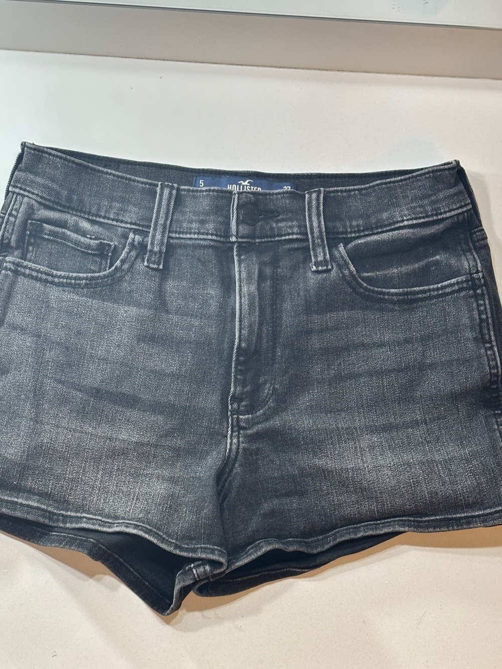 Hollister Washed Black High-Rise Denim Shorts
